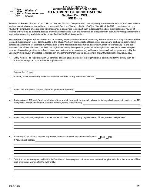 Form IME-7 Statement of Registration - New York