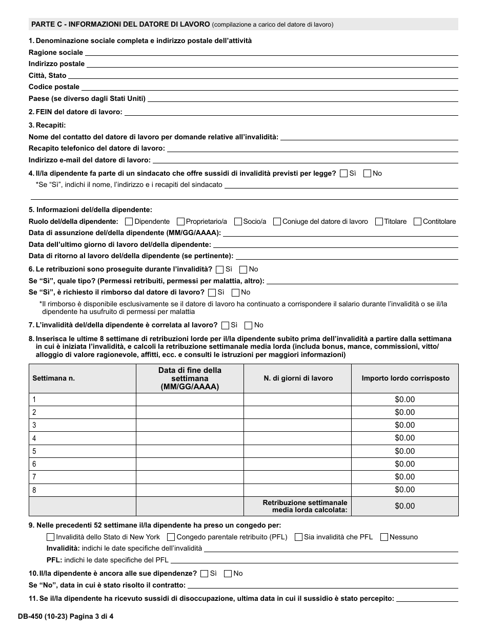 Form DB-450 Notice and Proof of Claim for Disability Benefits - New York (Italian), Page 4
