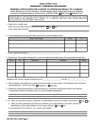 Document preview: Form OC-401.1R Renewal Application for License to Appear on Behalf of Claimant - New York