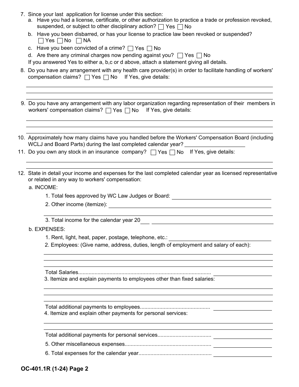 Form OC-401.1R Renewal Application for License to Appear on Behalf of Claimant - New York, Page 2