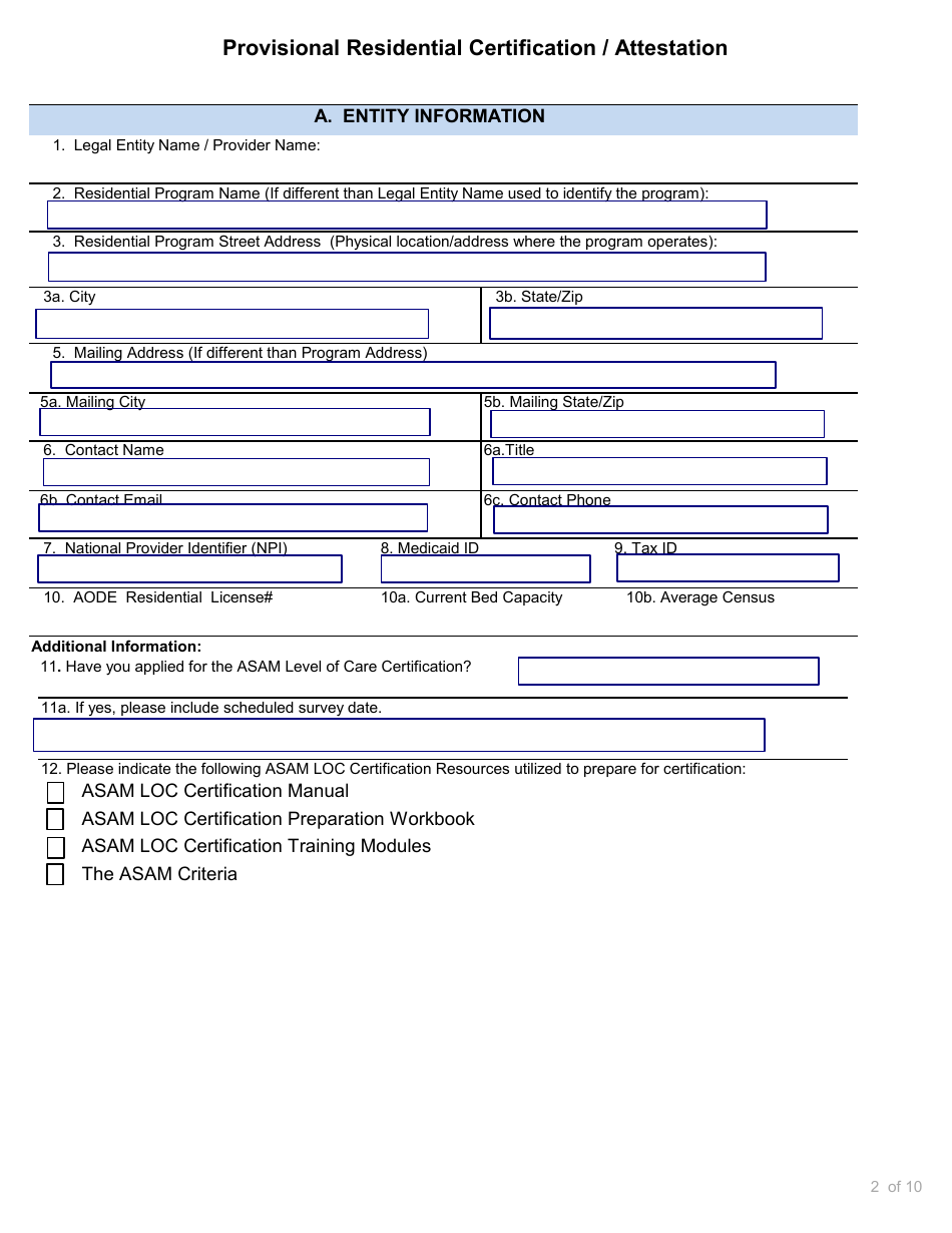 Provisional Residential Certification / Attestation - Kentucky, Page 2