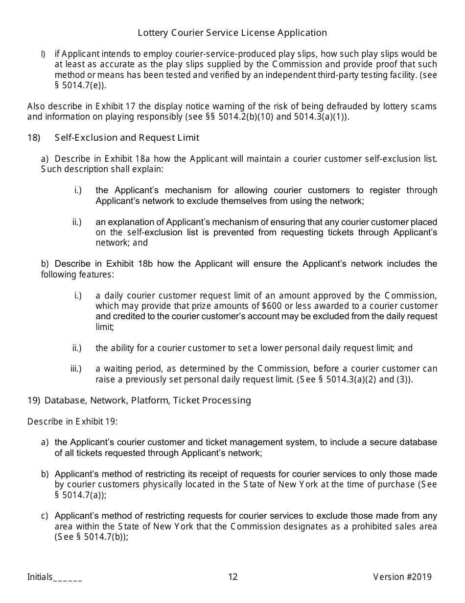 Lottery Courier Service License Application - New York, Page 12
