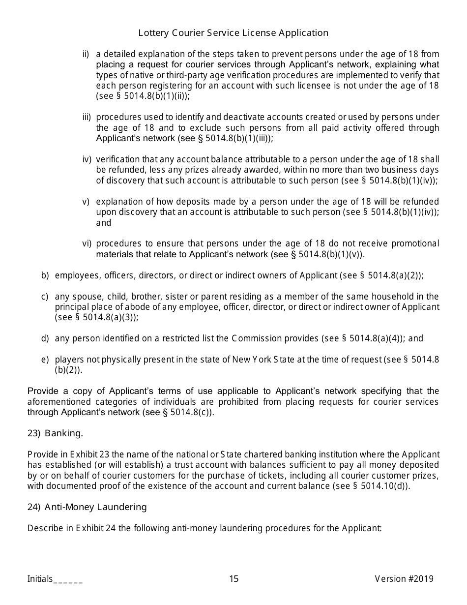 Lottery Courier Service License Application - New York, Page 15