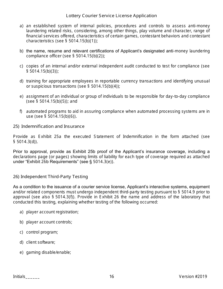 Lottery Courier Service License Application - New York, Page 16