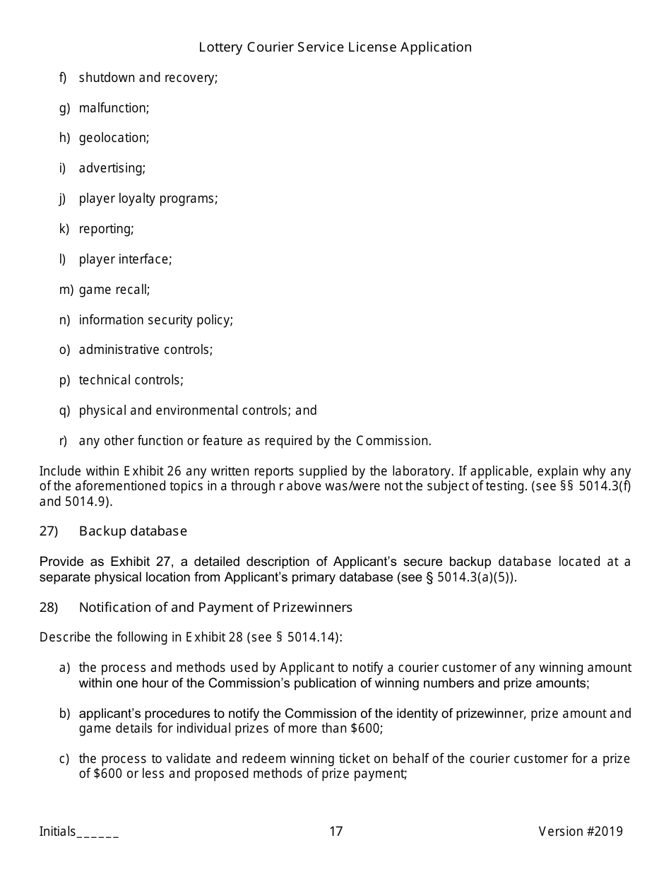 Lottery Courier Service License Application - New York, Page 17