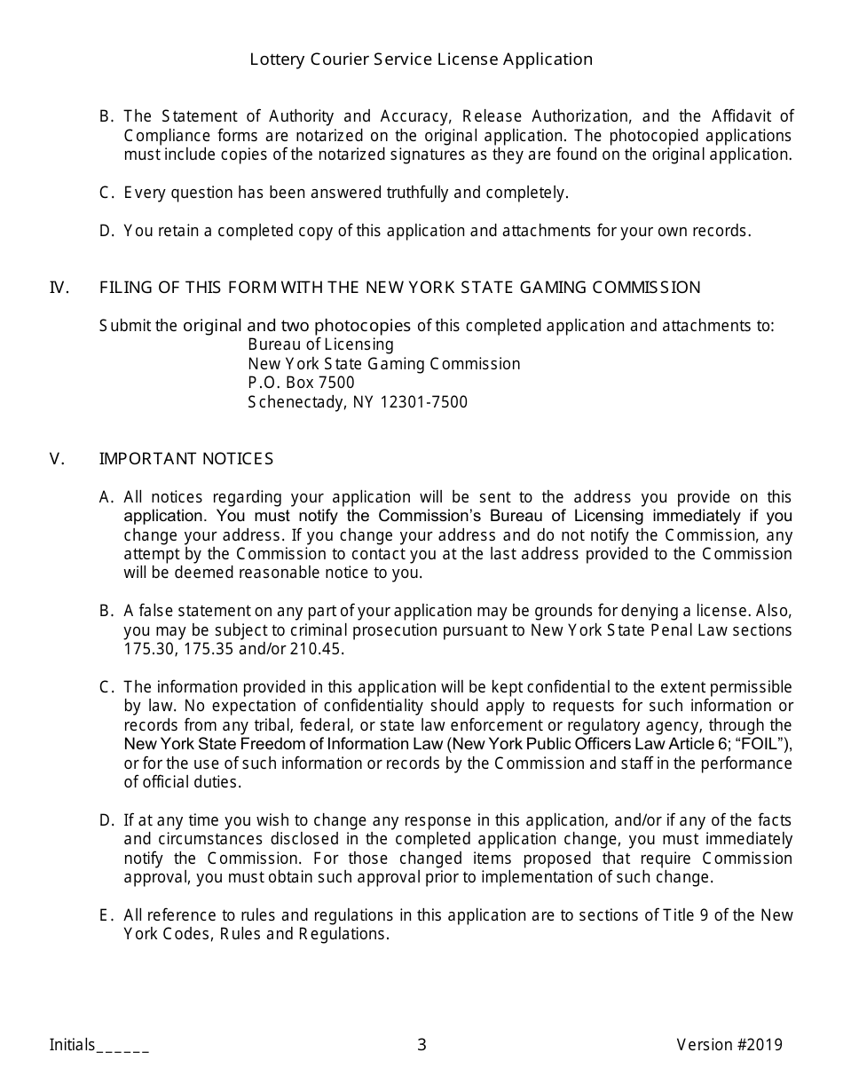 Lottery Courier Service License Application - New York, Page 3