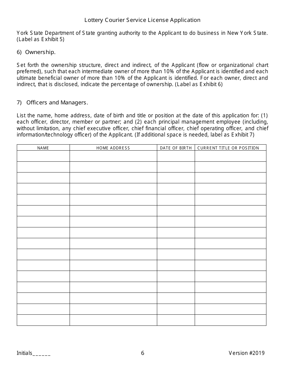 Lottery Courier Service License Application - New York, Page 6