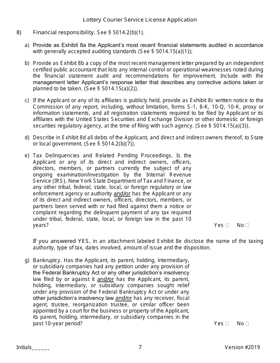 Lottery Courier Service License Application - New York, Page 7