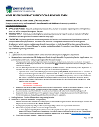 Document preview: Hemp Research Permit Application & Renewal Form - Pennsylvania