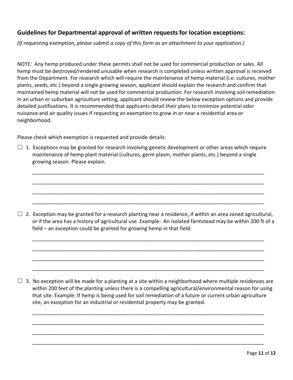 Hemp Research Permit Application  Renewal Form - Pennsylvania, Page 11