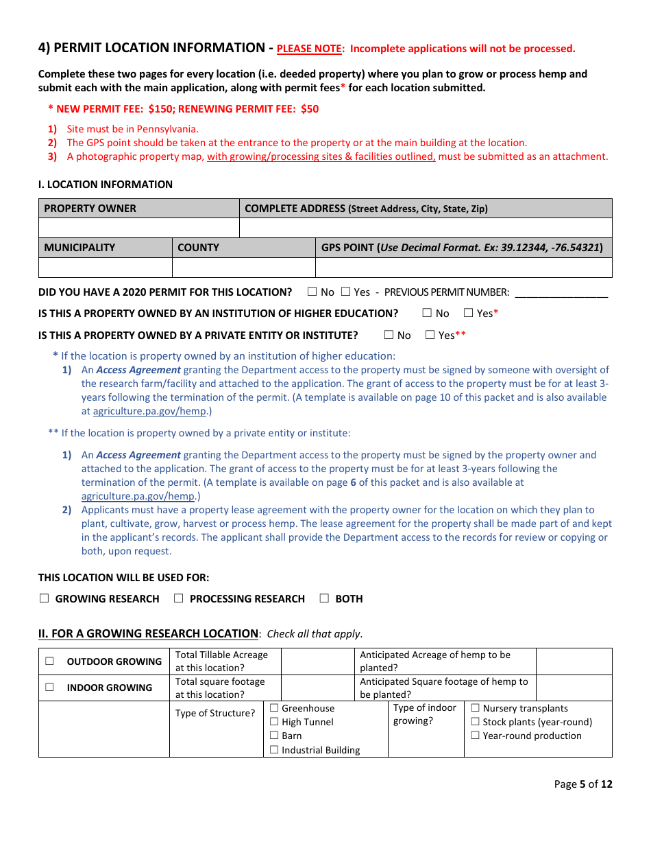 Hemp Research Permit Application  Renewal Form - Pennsylvania, Page 5