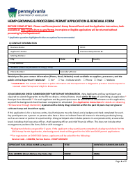 Document preview: Hemp Growing & Processing Permit Application & Renewal Form - Pennsylvania