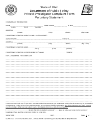 Document preview: Private Investigator Complaint Form Voluntary Statement - Utah