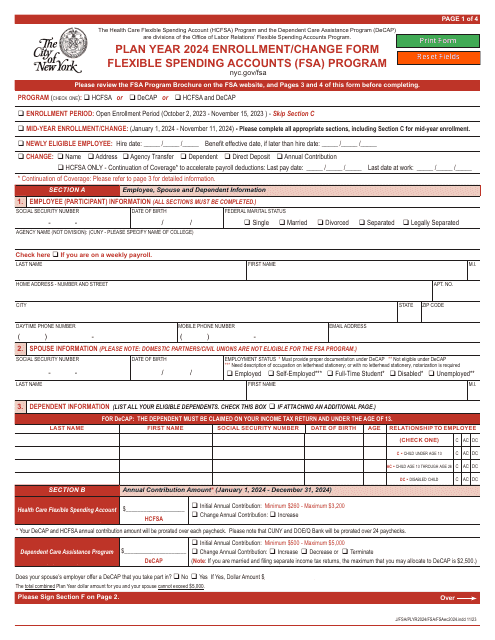 Enrollment/Change Form - Flexible Spending Accounts (FSA) Program - New York City, 2024