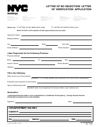 Document preview: Letter of No Objection/Letter of Verification Application - New York City