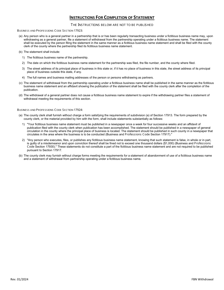 Statement of Withdrawal From Partnership Operating Under Fictitious Business Name - County of Sonoma, California, Page 2