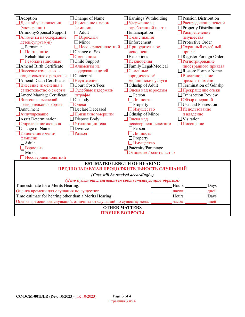 Form CC-DCM-001BLR Civil - Domestic Case Information Report - Maryland (English / Russian), Page 3