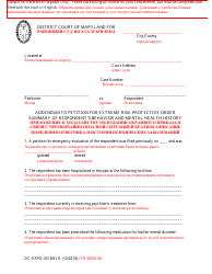 Document preview: Form DC-ERPO-001BBLR Addendum to Petition for Extreme Risk Protective Order Summary of Respondent's Behavior and Mental Health History - Maryland (English/Russian)