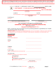 Document preview: Form CC-GN-049BLR Pre-hearing Statement (Guardianship) - Maryland (English/Russian)