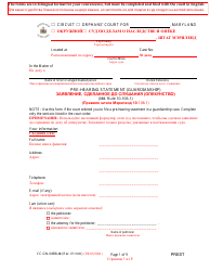 Form CC-GN-049BLR Pre-hearing Statement (Guardianship) - Maryland (English/Russian)