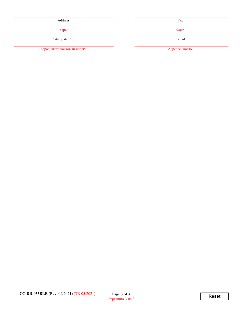 Form CC-DR-055BLR Affidavit of Service (Hand Delivery / Private Process) - Maryland (English / Russian), Page 3