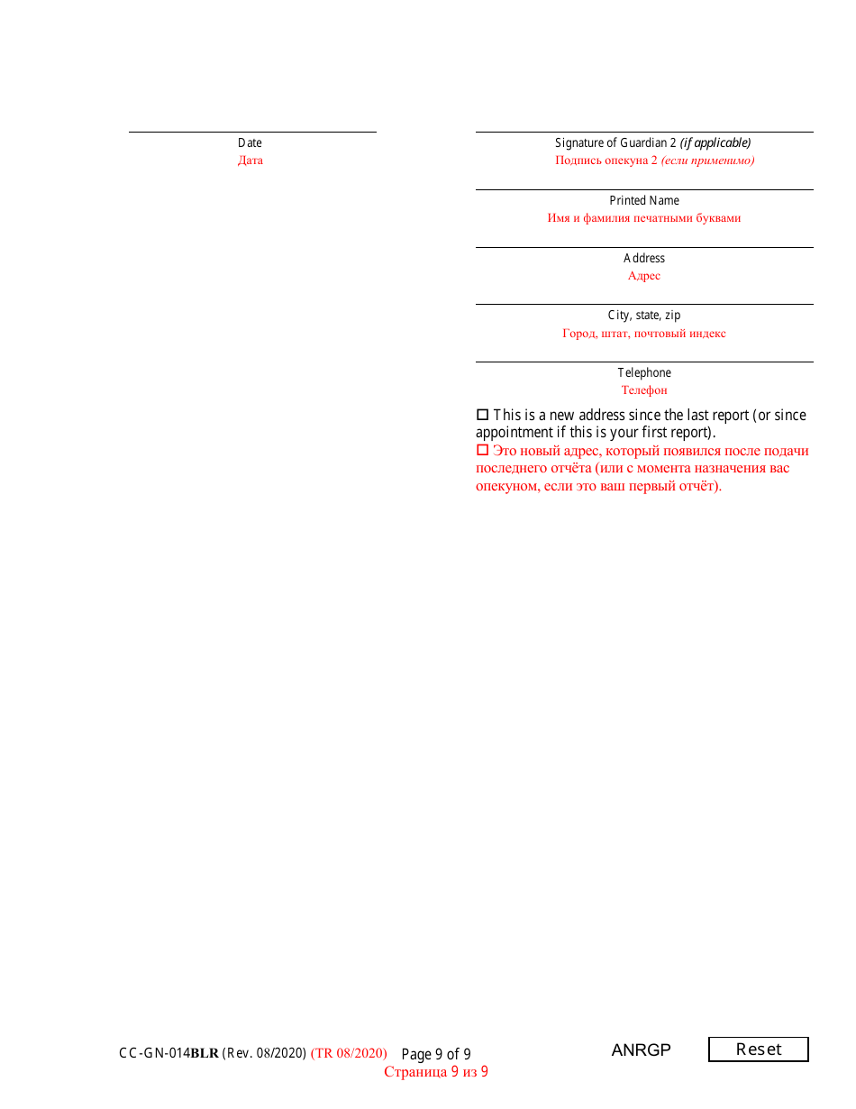 Form CC-GN-014BLR Annual Report of Guardian of a Minor - Maryland (English / Russian), Page 9