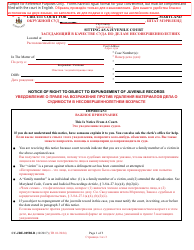 Form CC-JRE-005BLR Notice of Right to Object to Expungement of Juvenile Records - Maryland (English/Russian)