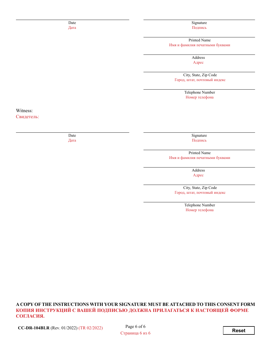 Form CC-DR-104BLR Consent of Child to an Independent Adoption - Maryland (English / Russian), Page 6