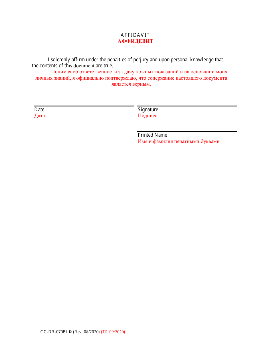 Form CC-DR-070BLR Motion for Alternate Service and Affidavit - Maryland (English / Russian), Page 6