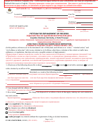Document preview: Form CC-DC-CR-072CBLR Petition for Expungement of Records - Acquittal, Dismissal, Not Guilty, or Nolle Prosequi (Less Than 3 Years Has Passed Since Disposition) - Maryland (English/Russian)
