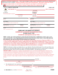 Document preview: Form CC-DR-020BLR Complaint for Absolute Divorce - Maryland (English/Russian)