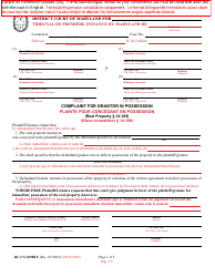 Form DC-CV-109BLF Complaint for Grantor in Possession - Maryland (English/French)