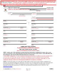 Document preview: Form CC-DR-004BLF Complaint for Custody - Maryland (English/French)