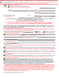 Document preview: Form CC-DC-CR-072ABLF Petition for Expungement of Records (Acquittal, Dismissal, Probation Before Judgment, Nolle Prosequi, Stet, Not Criminally Responsible, or Transfer to Juvenile Disposition) - Maryland (English/French)