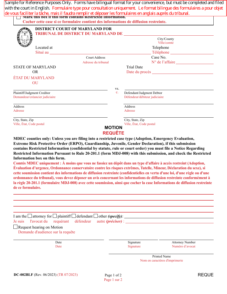 Form DC-002BLF - Fill Out, Sign Online and Download Printable PDF ...