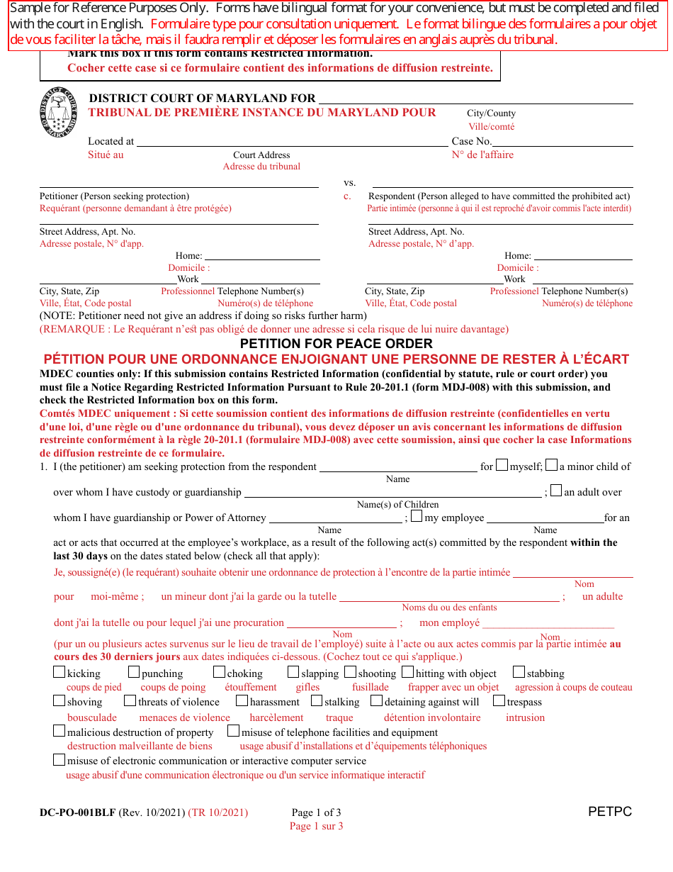 Form DC-PO-001BLF - Fill Out, Sign Online and Download Printable PDF ...