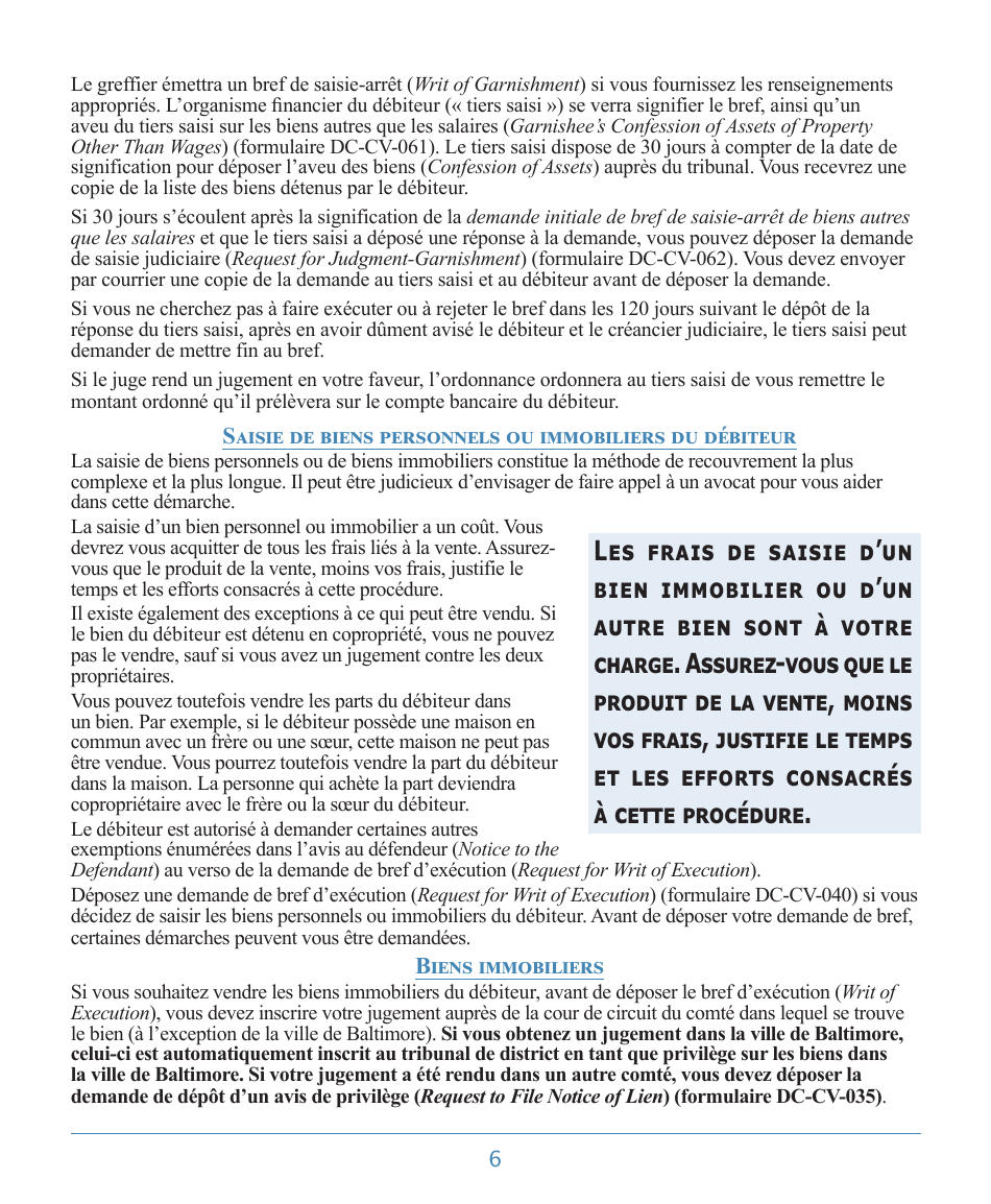 Form DC-CV-060BRFR Post-judgment Collection Brochure - Maryland (French), Page 10