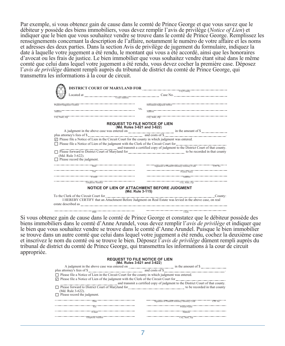 Form DC-CV-060BRFR Post-judgment Collection Brochure - Maryland (French), Page 11