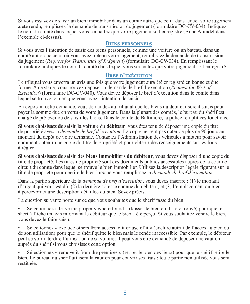Form DC-CV-060BRFR Post-judgment Collection Brochure - Maryland (French), Page 12