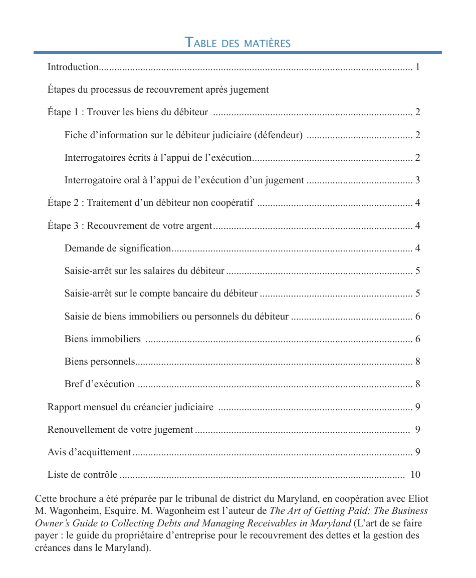 Form DC-CV-060BRFR Post-judgment Collection Brochure - Maryland (French), Page 3