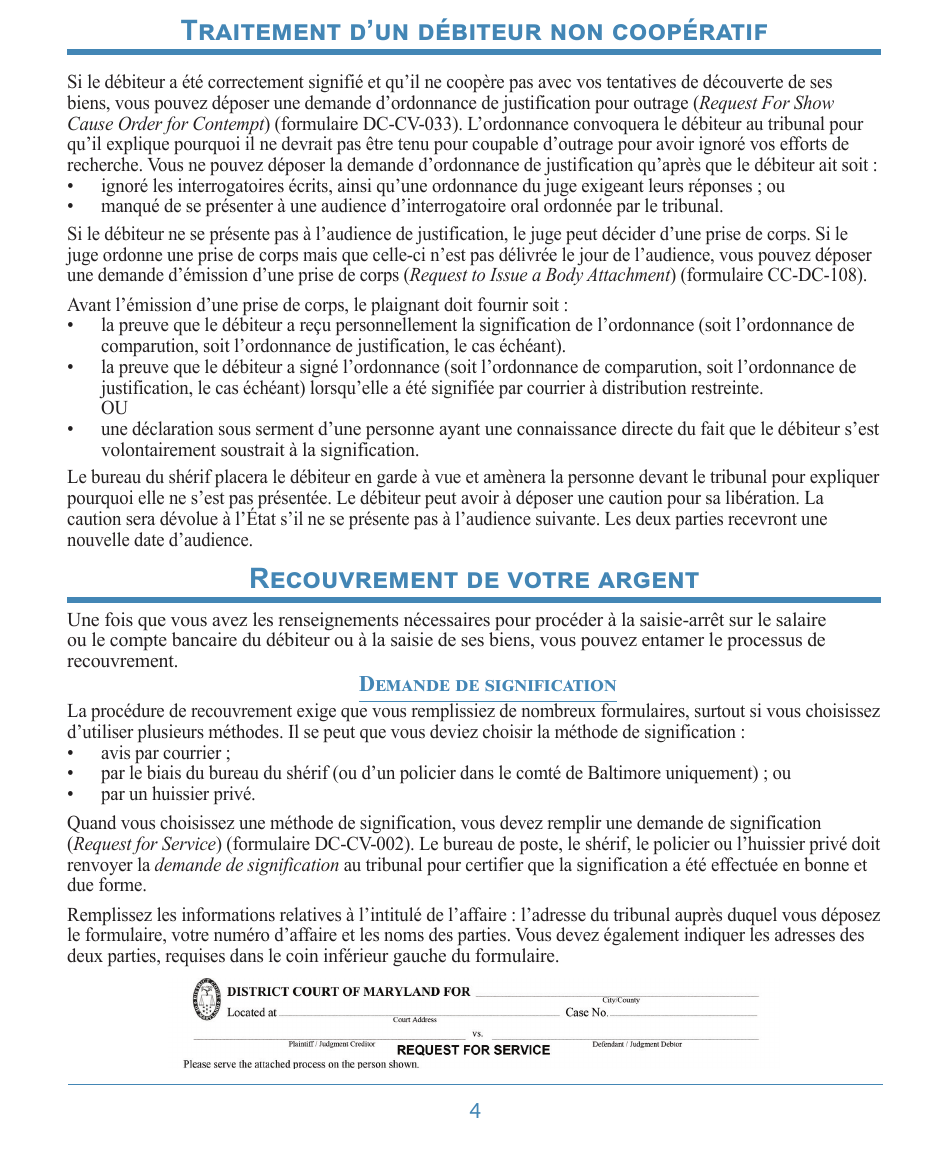 Form DC-CV-060BRFR Post-judgment Collection Brochure - Maryland (French), Page 8