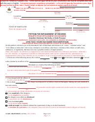 Form CC-DC-CR-072CBLF Petition for Expungement of Records - Acquittal, Dismissal, Not Guilty, or Nolle Prosequi (Less Than 3 Years Has Passed Since Disposition) - Maryland (English/French)