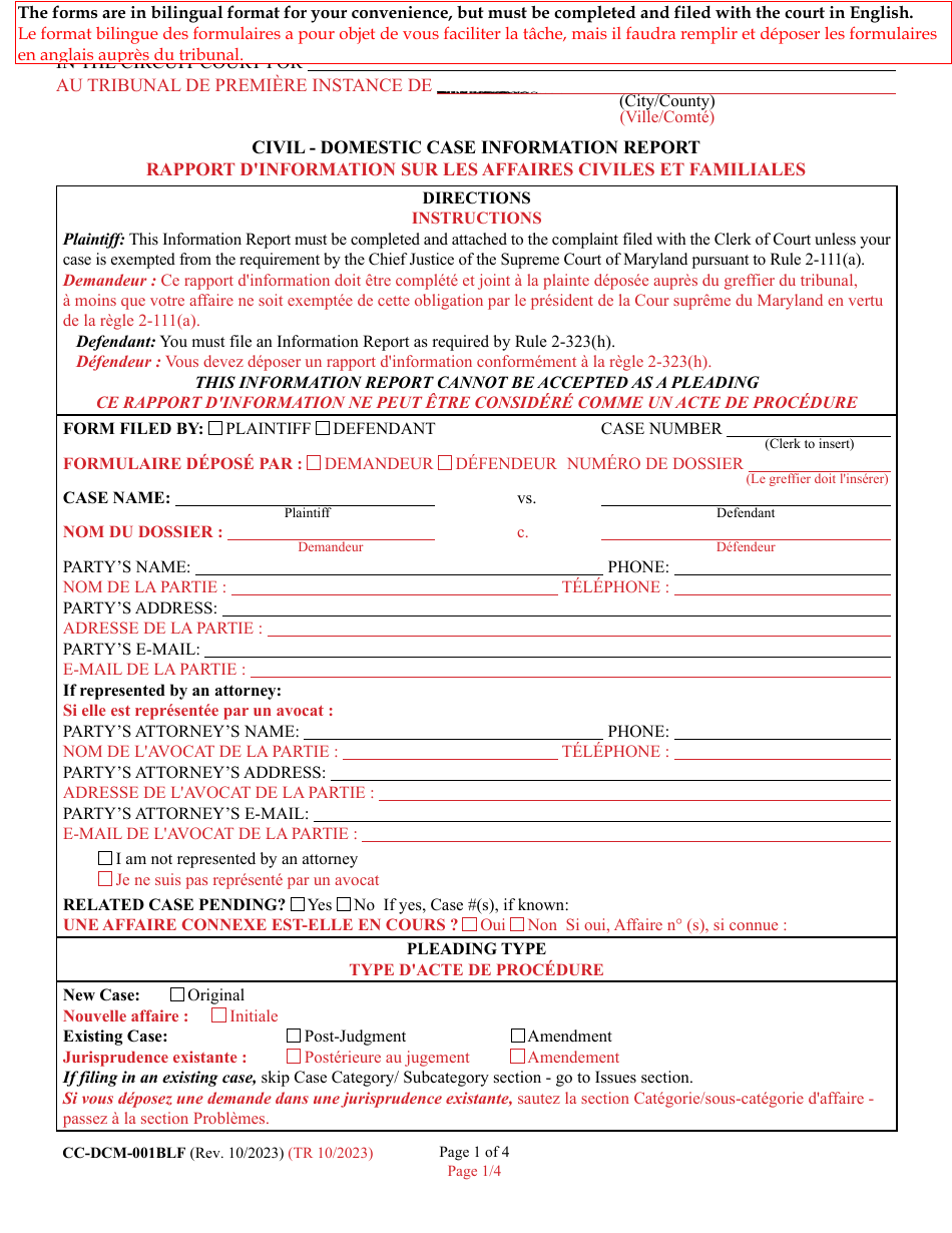 Form CCDCM001BLF Fill Out, Sign Online and Download Fillable PDF