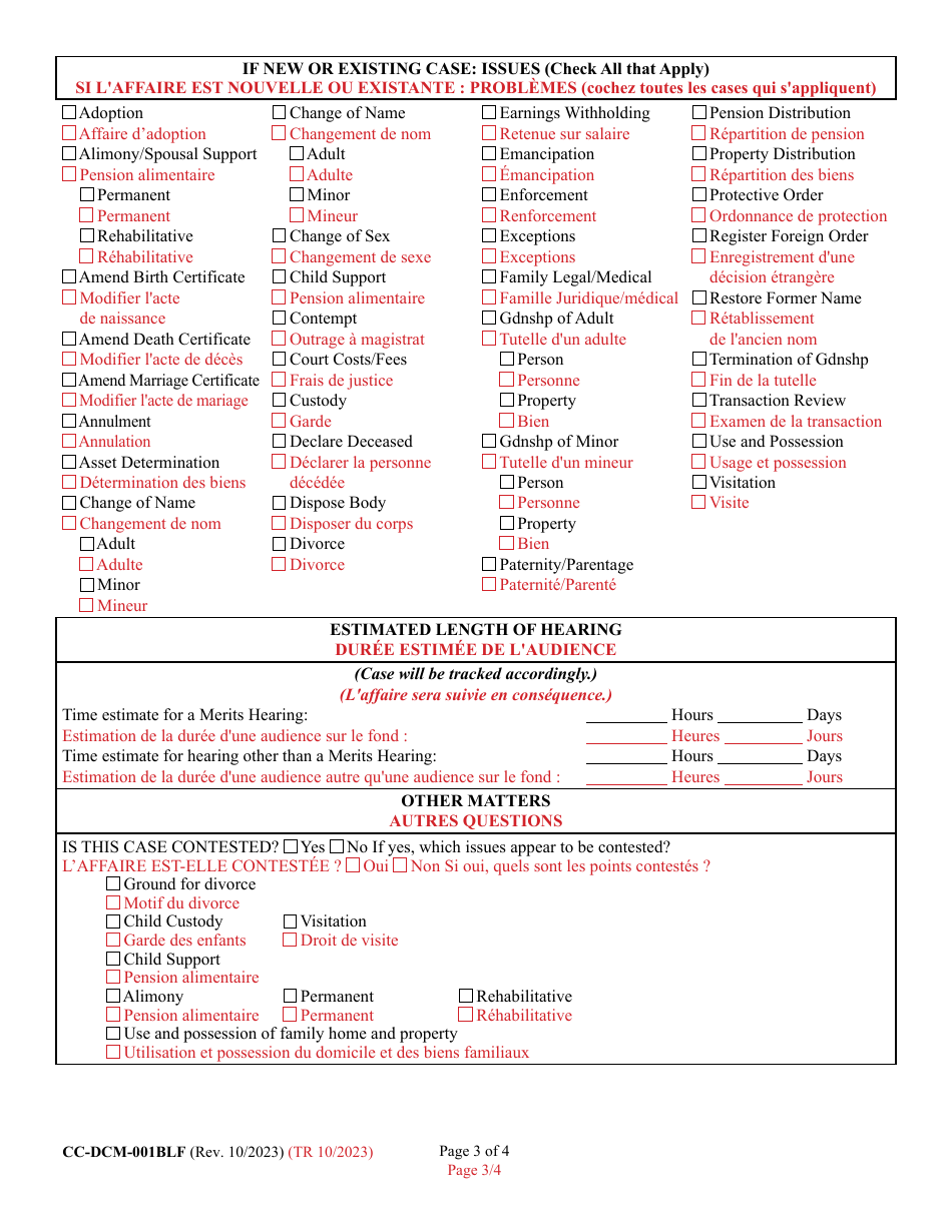 Form CC-DCM-001BLF Civil - Domestic Case Information Report - Maryland (English / French), Page 3