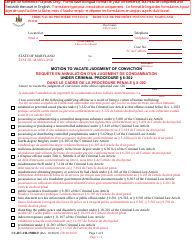 Document preview: Form CC-DC-CR-158BLF Motion to Vacate Judgment of Conviction - Maryland (English/French)