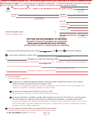 Form CC-DC-CR-072DBLF Petition for Expungement of Records (Marijuana/Cannabis Related Offenses) - Maryland (English/French)