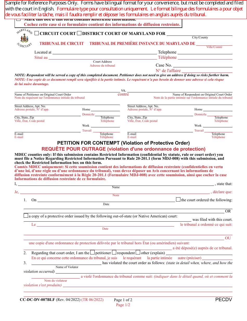Form CCDCDV007BLF Fill Out, Sign Online and Download Printable PDF