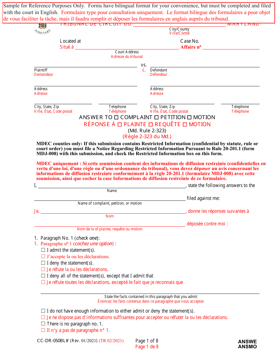 Form CCDR050BLF Fill Out, Sign Online and Download Fillable PDF