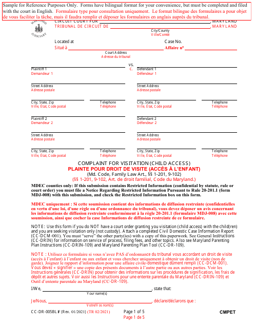 Form CC-DR-005BLF Complaint for Visitation (Child Access) - Maryland (English/French)