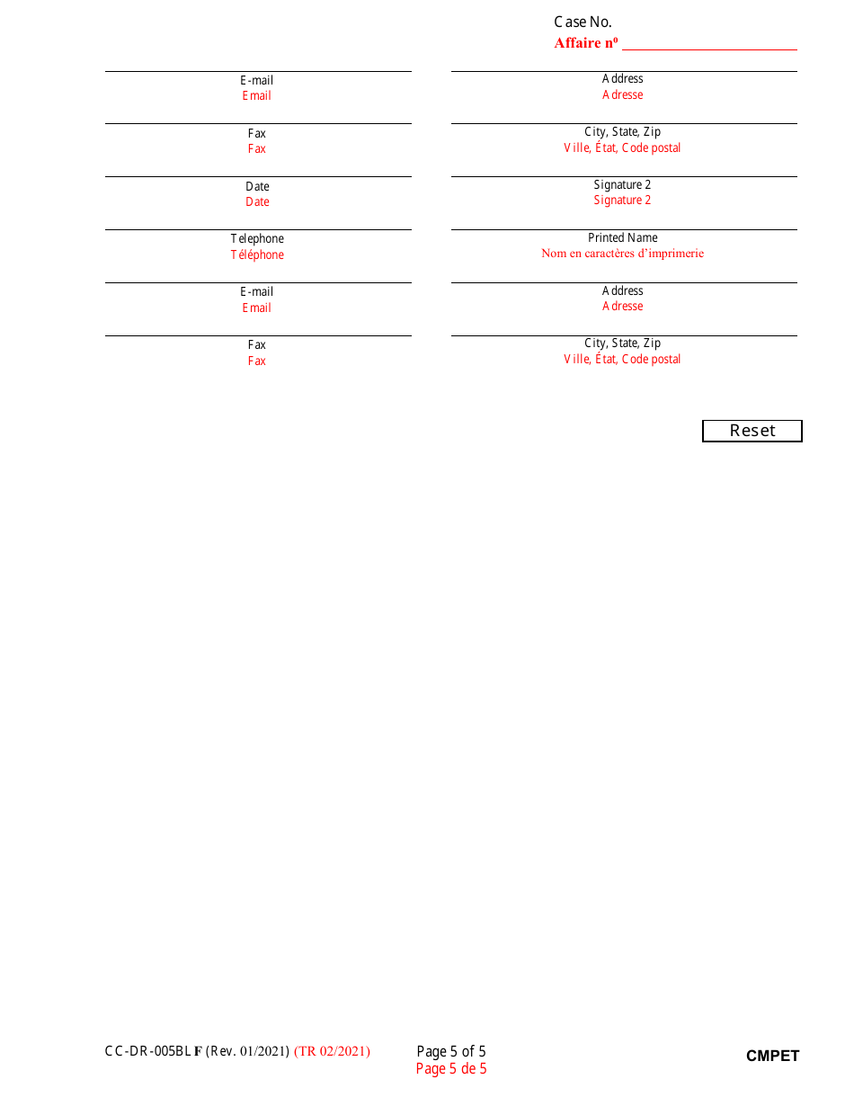 Form CC-DR-005BLF Complaint for Visitation (Child Access) - Maryland (English / French), Page 5